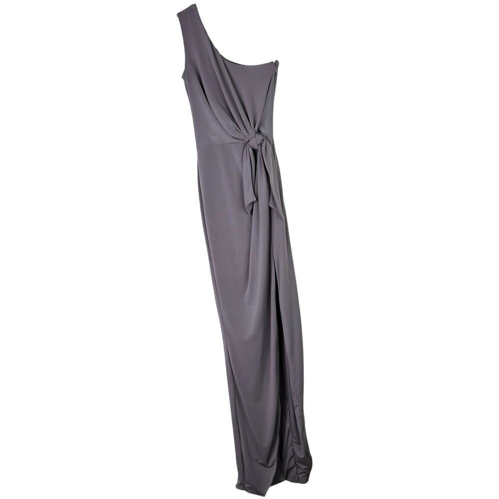 Nookie Aphrodite Gown One Shoulder Tie Waist High Slit XS Purple Gray Dress